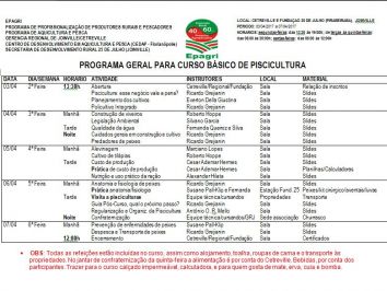 PROGRAMA GERAL PARA CURSO BÁSICO DE PISCICULTURA